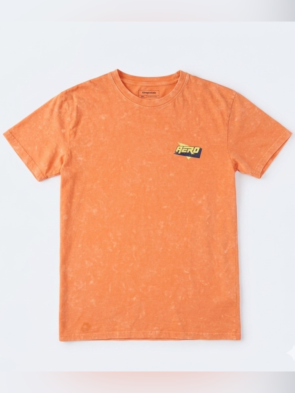 Aeropostale Orange Mineral-Wash Chest Logo Short Sleeve Tee